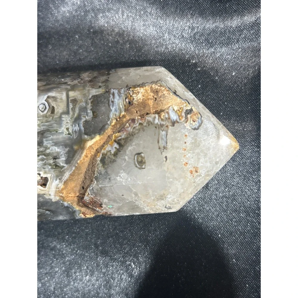 Natural Moss Agate Druzy Quartz Tower Polished Crystal Point #43